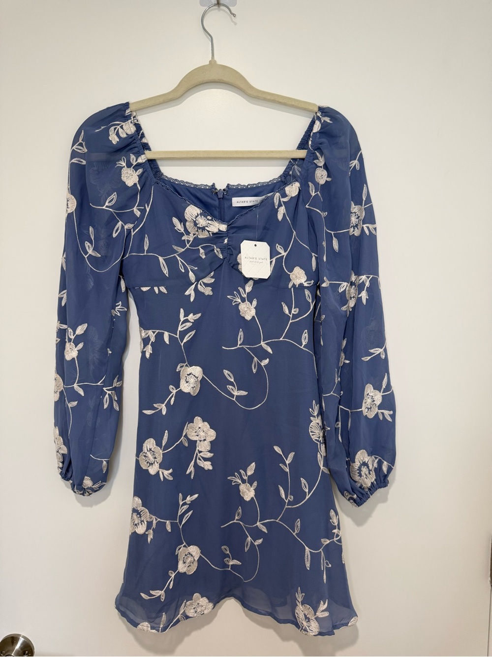 NWT Altar'd State Blue Floral Long-Sleeve Mini Dress